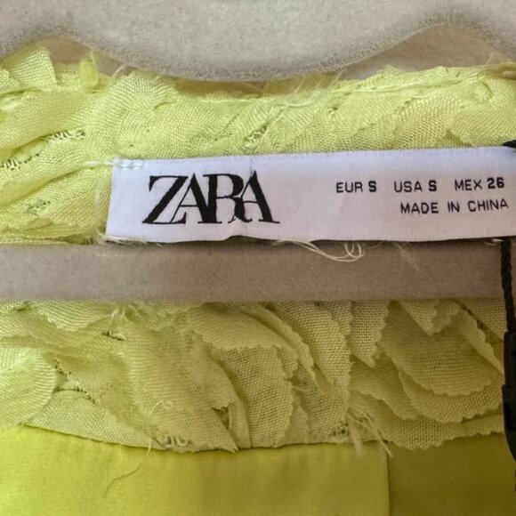 NWT Zara Lime Green Floral Texture Jacket Size S - Picture 6 of 7